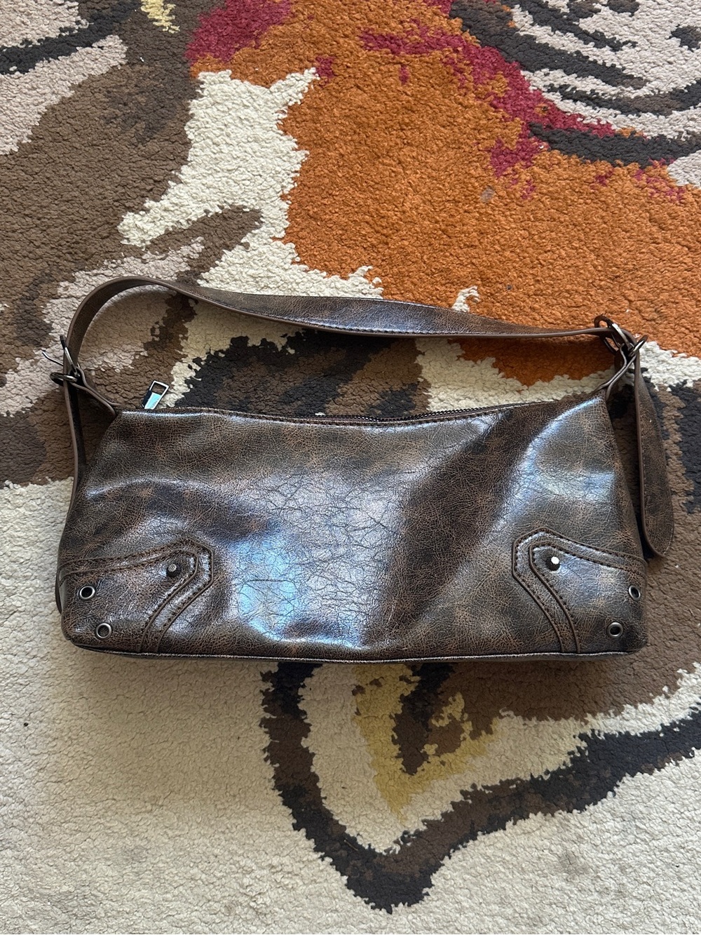 Brown Faux Leather Mini Shoulder Bag | Adjustable Strap